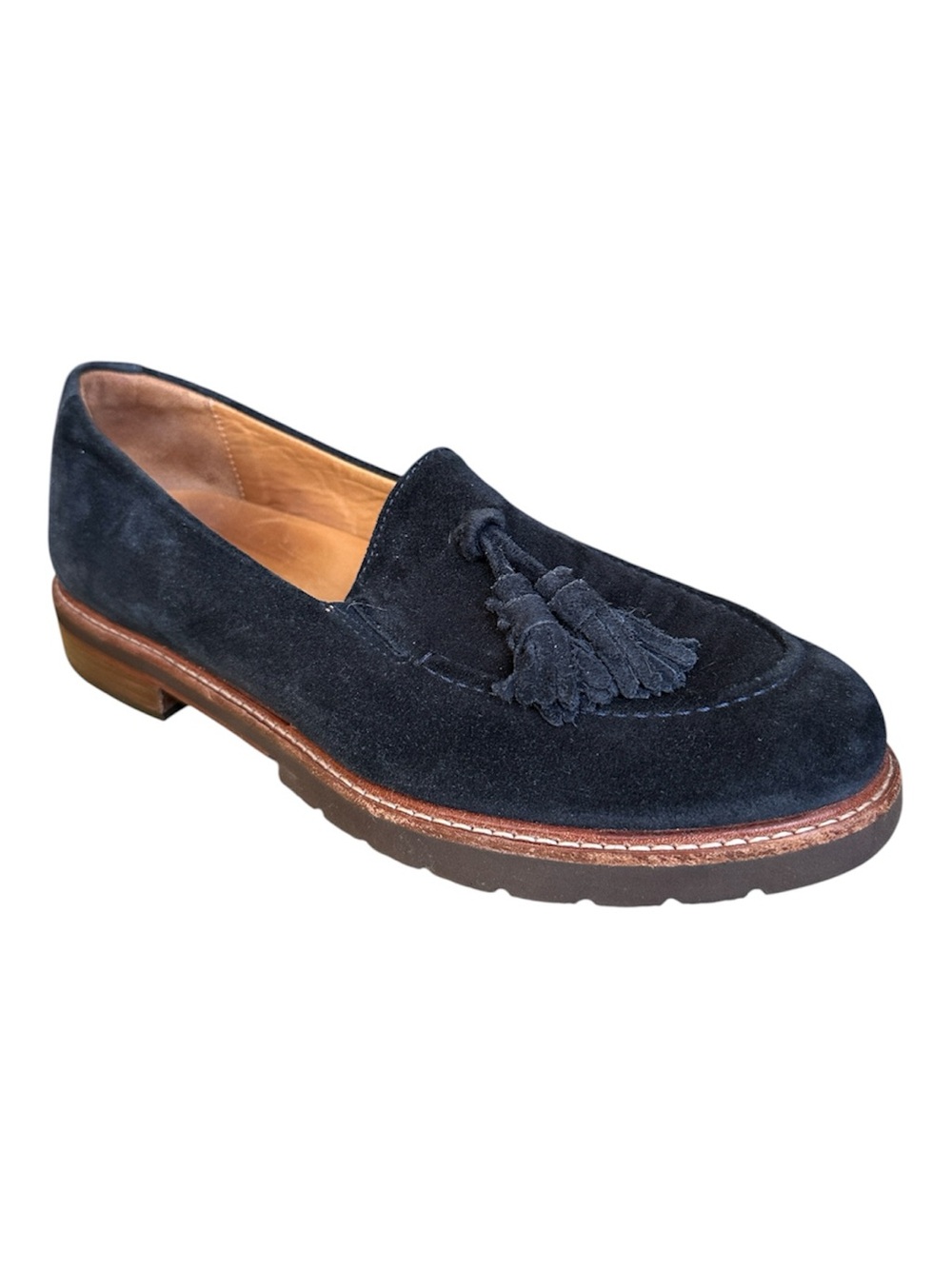 Samuel Hubbard Tasseled Traveler Loafer in Navy Blue Suede Size 7